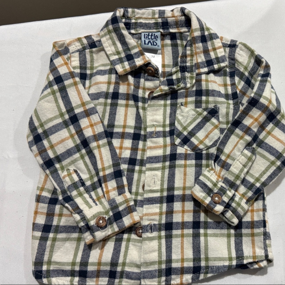Little Lad Kids Plaid Button-Up Shirt - Navy, Green, and Cream